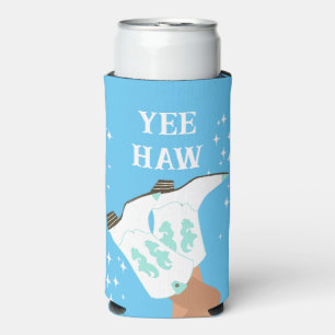 Yee Haw Western Rodeo Cowboy Boots blue Seltzer Can Cooler