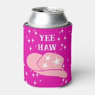 Yee Haw Western Rodeo Cowboy Hat Hot Pink Can Cooler
