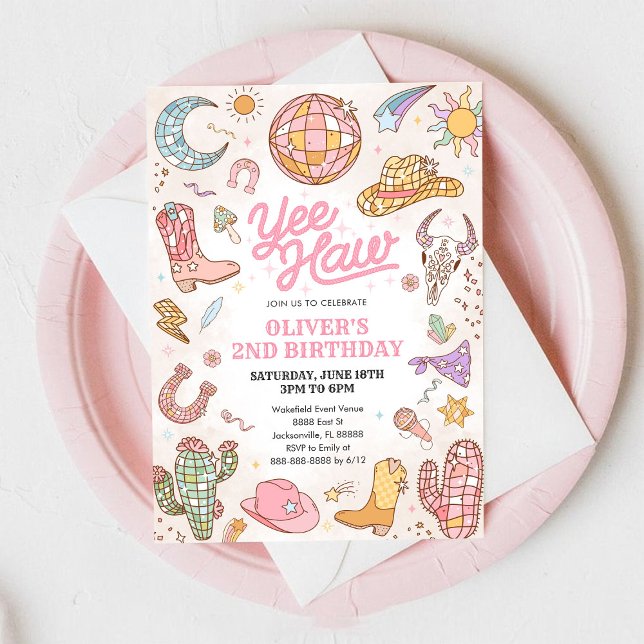 Yee Haw Western Rodeo Cowgirl 2nd Birthday Invitation (Creator Uploaded)