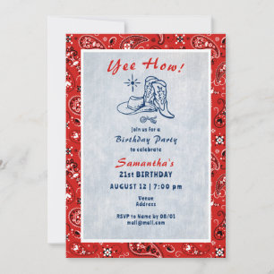 Yee How Western Paisley Denim Blue Jeans Birthday Invitation