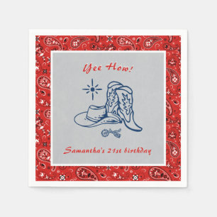 Yee How Western Paisley Denim Blue Jeans Birthday Napkin