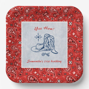 Yee How Western Paisley Denim Blue Jeans Birthday Paper Plate
