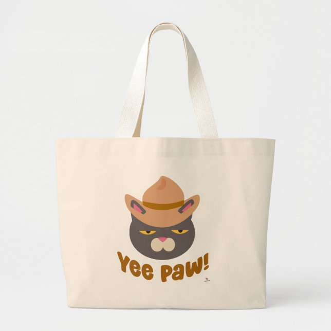 Yee Paw Cool Cowboy Hat Funny Cat Slogan Large Tote Bag (Front)