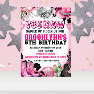 Yee Yaw Disco Cowgirl Birthday Party Invitation