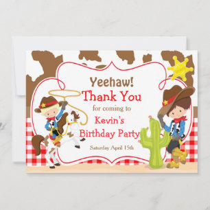 Yeehaw Cowboy Western Birthday Party Thank You Card