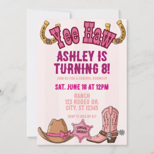 YEEHAW cowgirl roundup birthday party Invitation