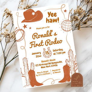 Yeehaw Disco Cowboy First Rodeo Birthday Boy Invitation