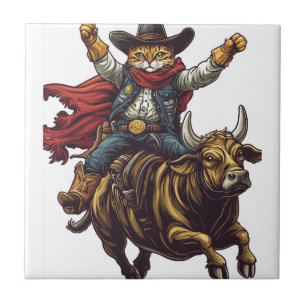 Yeehaw Kitty � Wild West Cat Cowboy Rodeo Ceramic Tile