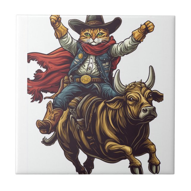 Yeehaw Kitty � Wild West Cat Cowboy Rodeo Ceramic Tile (Front)