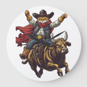 Yeehaw Kitty � Wild West Cat Cowboy Rodeo Large Clock