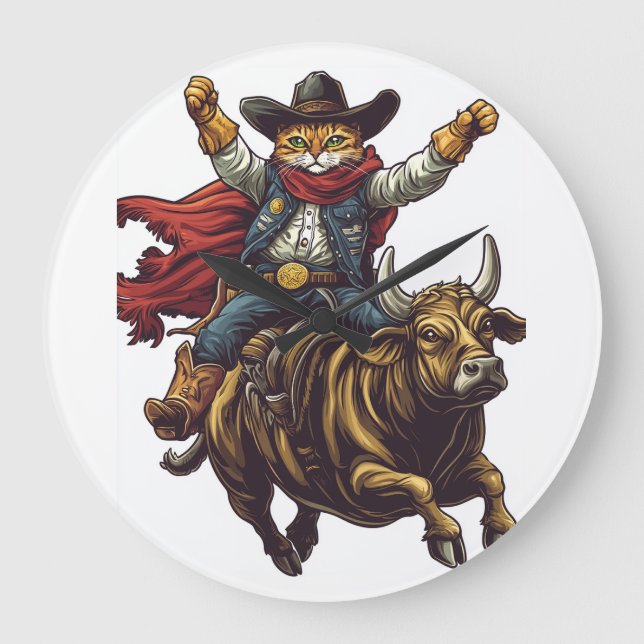 Yeehaw Kitty � Wild West Cat Cowboy Rodeo Large Clock (Front)