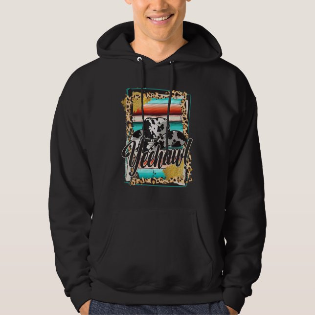 YEEHAW  Leopard Cow Pattern Print Serape Rodeo 1 Hoodie (Front)