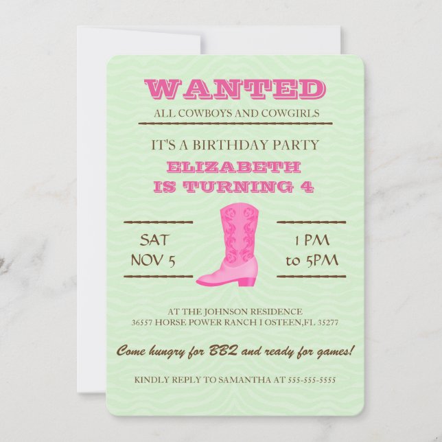 YEEHAW! Pink Cowgirl Birthday Party Invitation (Front)