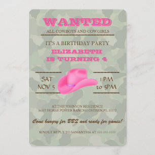 YEEHAW! Pink Cowgirl Birthday Party Invitation
