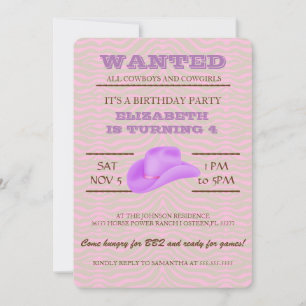 YEEHAW! Purple Cowgirl Birthday Party Invitation