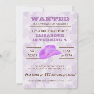 YEEHAW! Purple Cowgirl Birthday Party Invitation