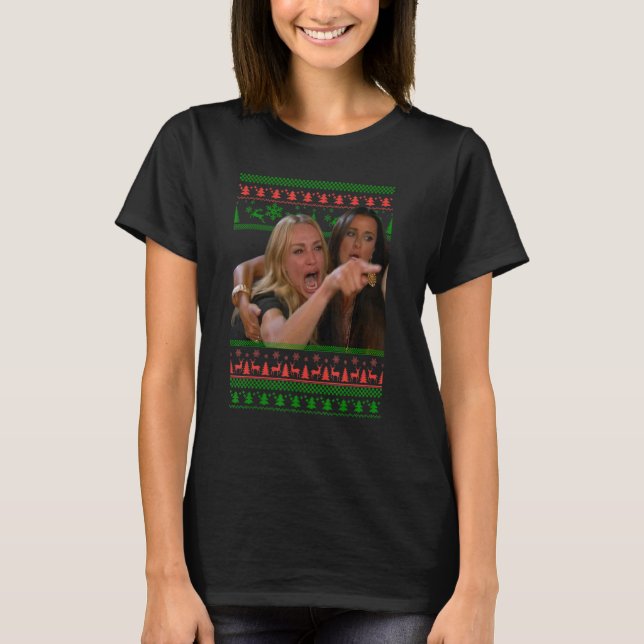 Yelling at a Cat Ugly Christmas Sweater Meme Outfi (Front)