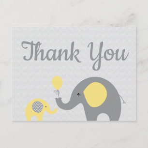 Yello Grey Elephant Baby Shower Thank You Postcard