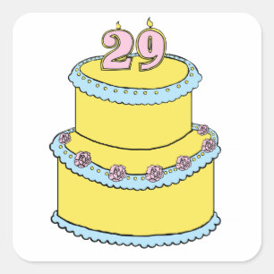 Yellow 29th Birthday Cake with Pink Roses Square Sticker