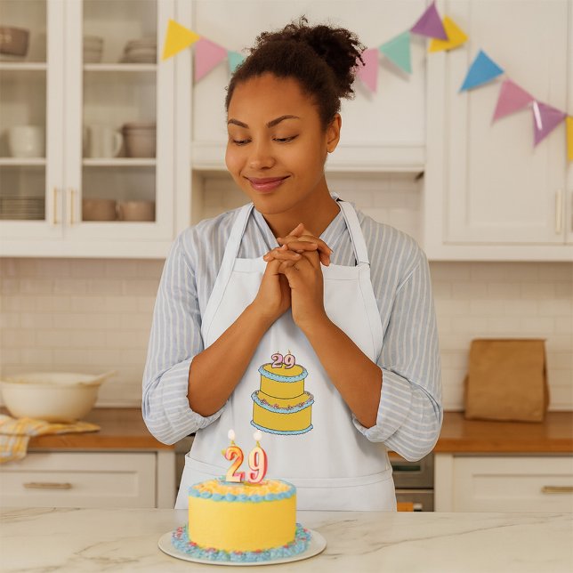 Yellow 29th Birthday Cake with Pink Roses Standard Apron (Creator Uploaded)