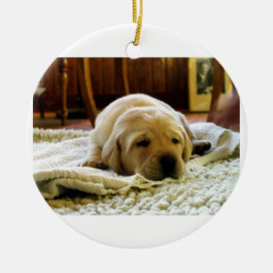 yellow 2 lab puppy ceramic tree decoration