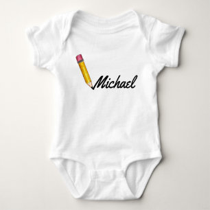Yellow #2 School Pencil Writing Personalised Name Baby Bodysuit