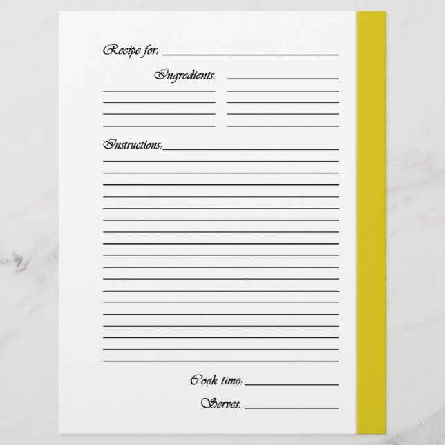 Yellow 2-sided Recipe Pages (Front)