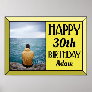 Yellow 30th Art Deco Birthday Photo Poster