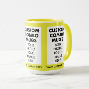 Yellow 4:6 Frame 3 x Photo Text Large Custom Combo Mug