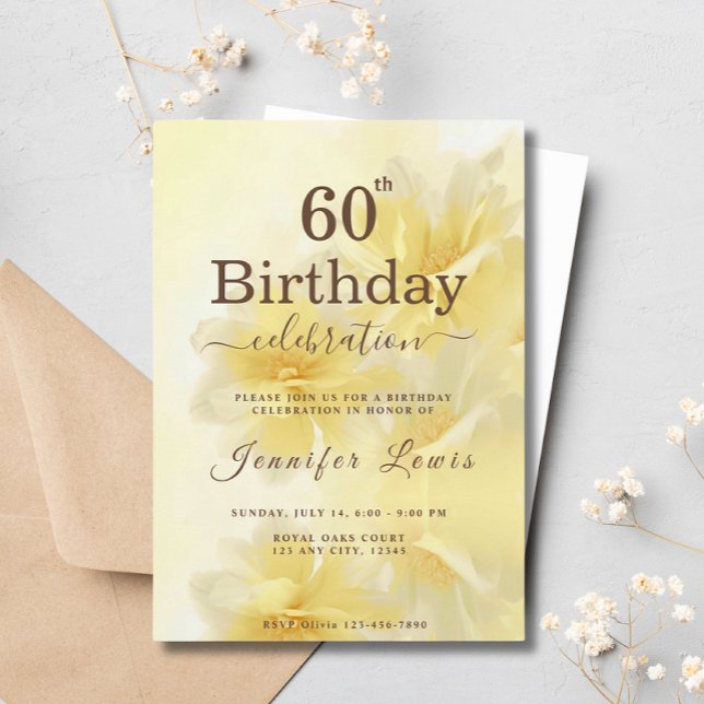Yellow 60 Fabulous Floral Birthday Party Invitation (Creator Uploaded)