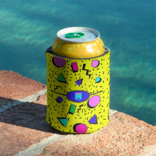 Yellow 80s Memphis Abstract Style Retro Seamless Can Cooler