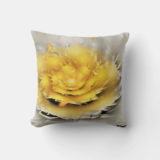Yellow Abstract Flower Fractal Cushion
