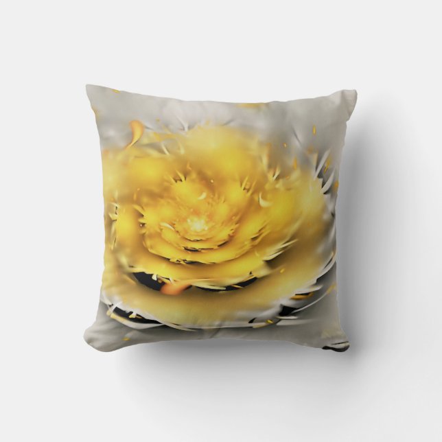 Yellow Abstract Flower Fractal Cushion (Front)
