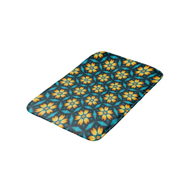 Yellow Abstract Flowers Bath Mat (Angled)