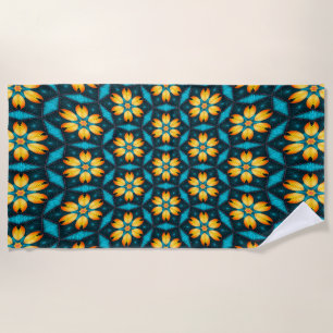 Yellow Abstract Flowers Beach Towel