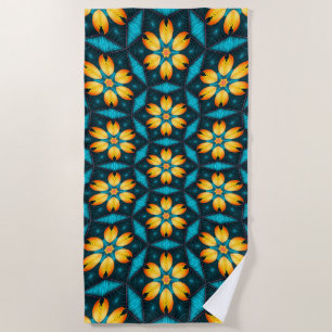 Yellow Abstract Flowers Beach Towel