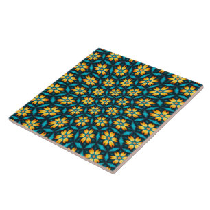 Yellow Abstract Flowers Ceramic Tile