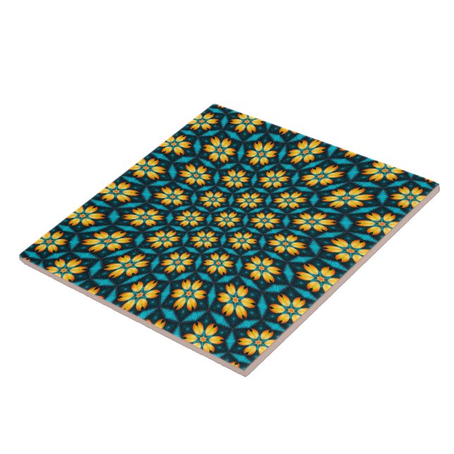 Yellow Abstract Flowers Ceramic Tile (Side)