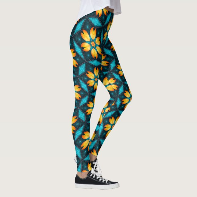 Yellow Abstract Flowers Leggings (Right)