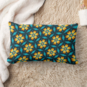 Yellow Abstract Flowers Lumbar Cushion