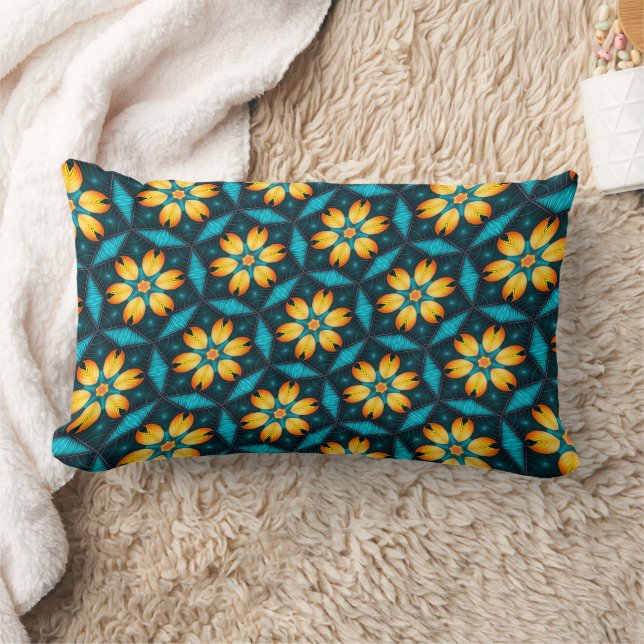 Yellow Abstract Flowers Lumbar Cushion (Blanket)