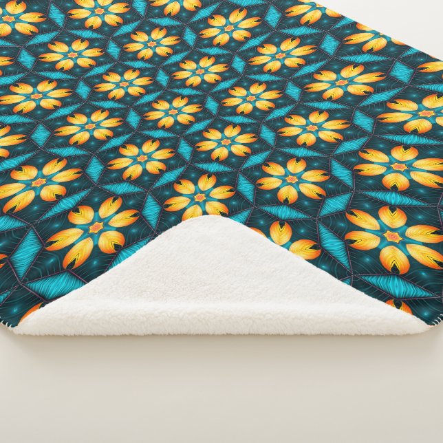 Yellow Abstract Flowers Sherpa Blanket (3/4)
