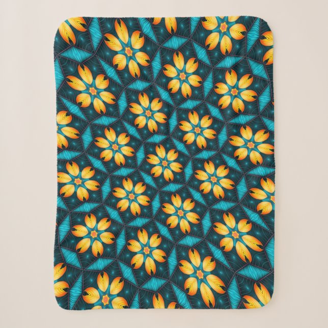 Yellow Abstract Flowers Sherpa Blanket (Front)