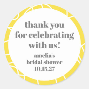 Yellow Abstract Line Custom Bridal Shower Thanks Classic Round Sticker