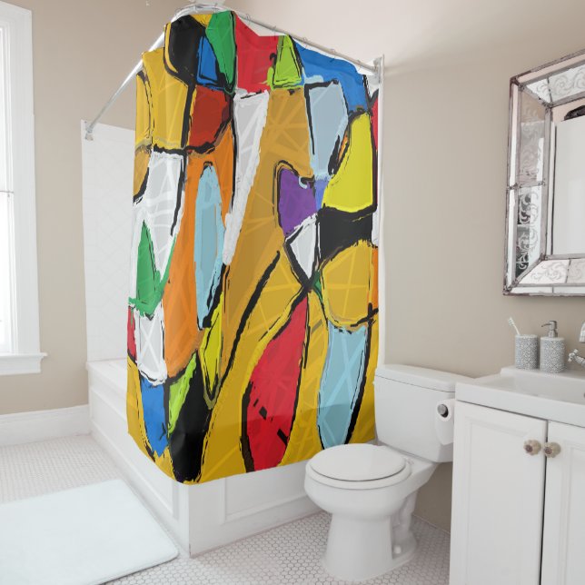 Yellow Abstract Shower Curtain (In Situ)