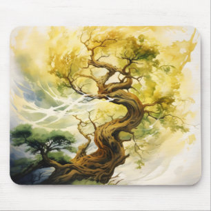 Yellow Abstract Tree Mouse Pad