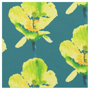 Yellow abstract watercolor loose floral fabric