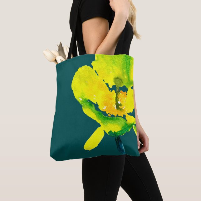 Yellow abstract watercolor loose floral tote bag (Close Up)