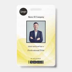 Yellow Abstract Wave Business Photo ID Badge