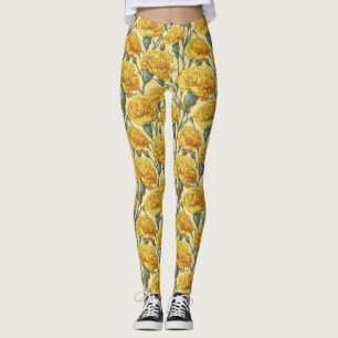Yellow Active Wear Carnation Charm Gifts For  Leggings